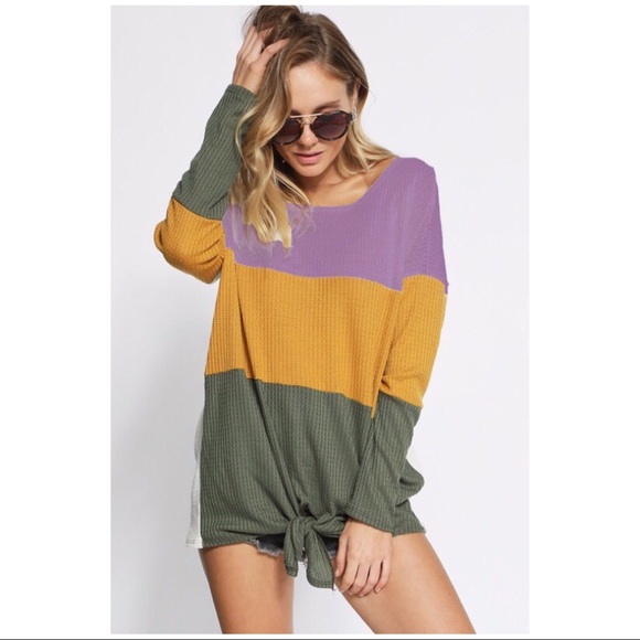 Tops | Mardi Gras Color Block Waffle 